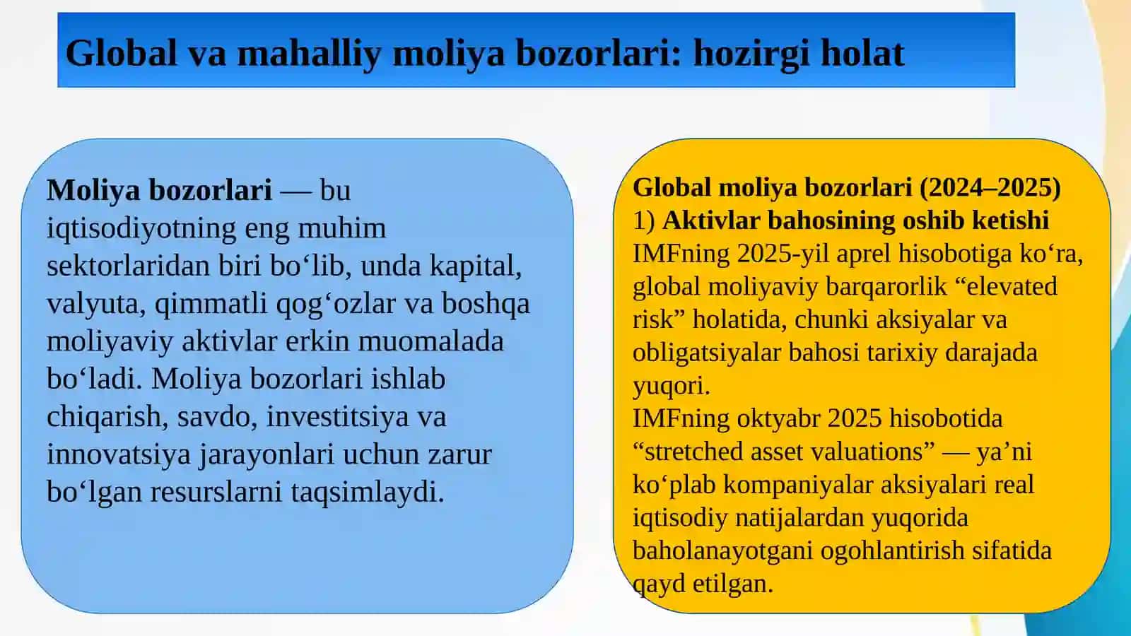 Moliya bozorlari tahlili 3