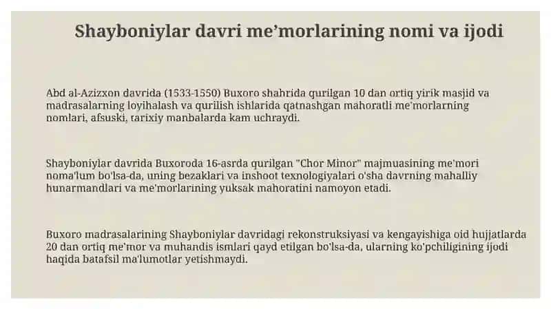 Shayboniylar davrida Buxoroda qurilgan tarixiy memorchilik yodgorliklar 3