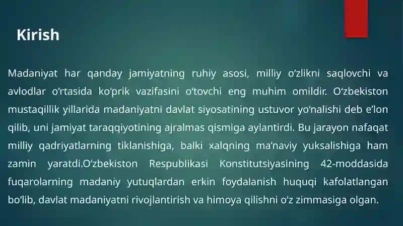 O‘ZBEKISTONNING MADANIYAT SOHASIDAGI YUTUQLARI 3