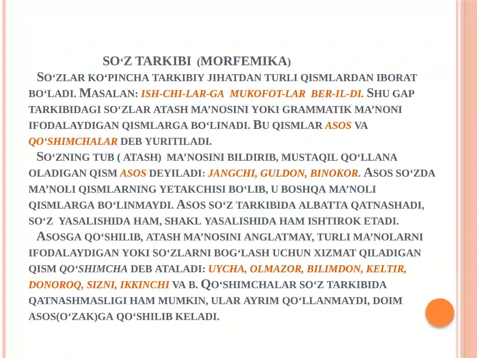 MORFEMIKA(SO‘Z TARKIBI)MORFEMA, UNING TURLARI. SO‘Z YASALISHI 3