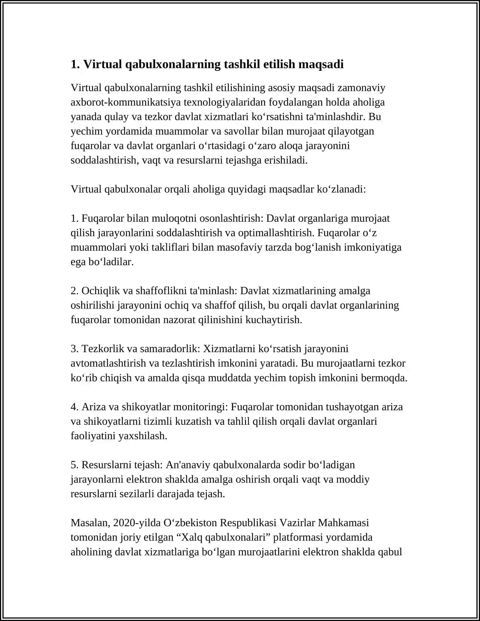 MUSTAQIL ISH Mavzu: 2016 YIL SENTYABRIDAN VIRTUAL QABULXONALARNING OCHILISHI 3
