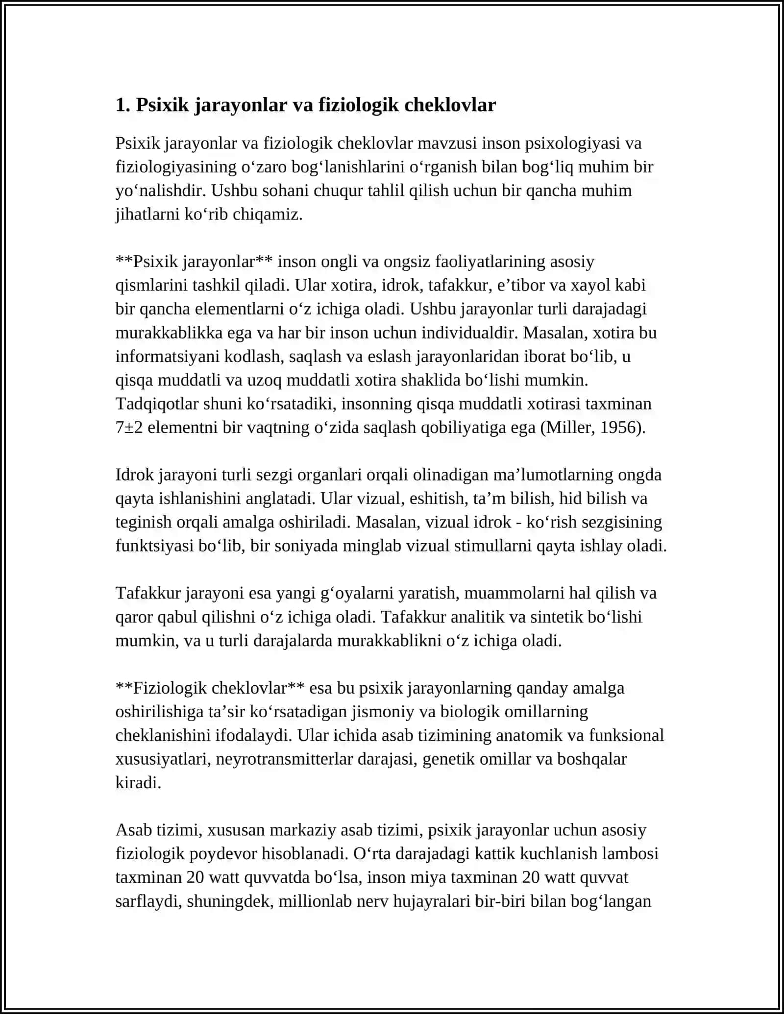 PSIXIK JARAYONLARINI FIZIOLOGIK XOLATLARDAN CHEKLANGANLIGI 3