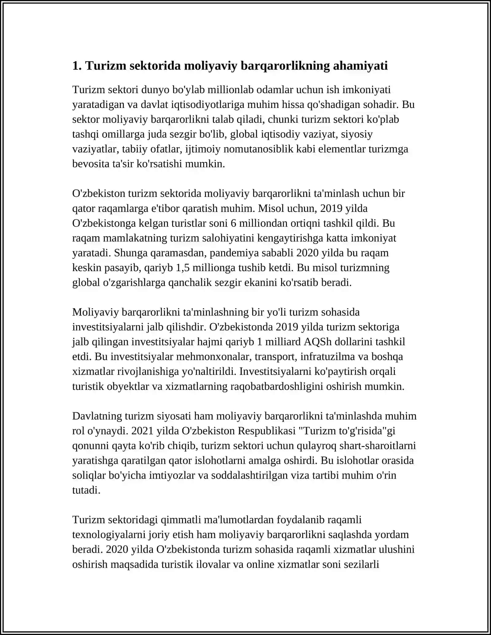 TURIZM VA MEHMONXONA XO'JALIGI KORXONALARINING MOLIYAVIY BARQARORLIGI 3