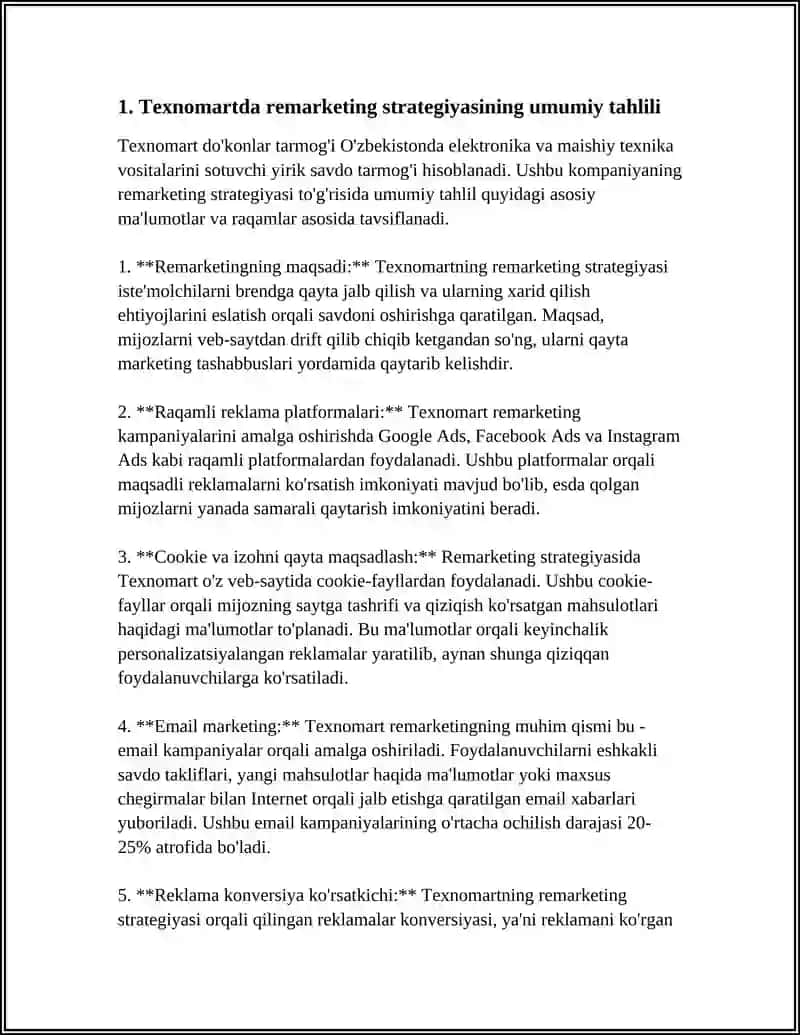 TEXNOMART KOMPANIYASIDA REMARKETING YONDASHUVI VA GOOGLE ADS KAMPANIYALARI TAHLILI 3
