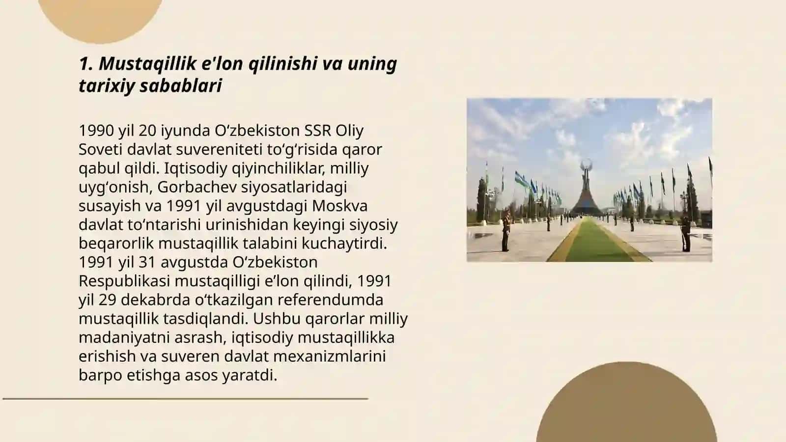 Mustaqil Oʻzbekiston Respublikasi tashkil topishining oʻziga xos istiqlol va taraqqiyot yoʻli Gulsevar 3