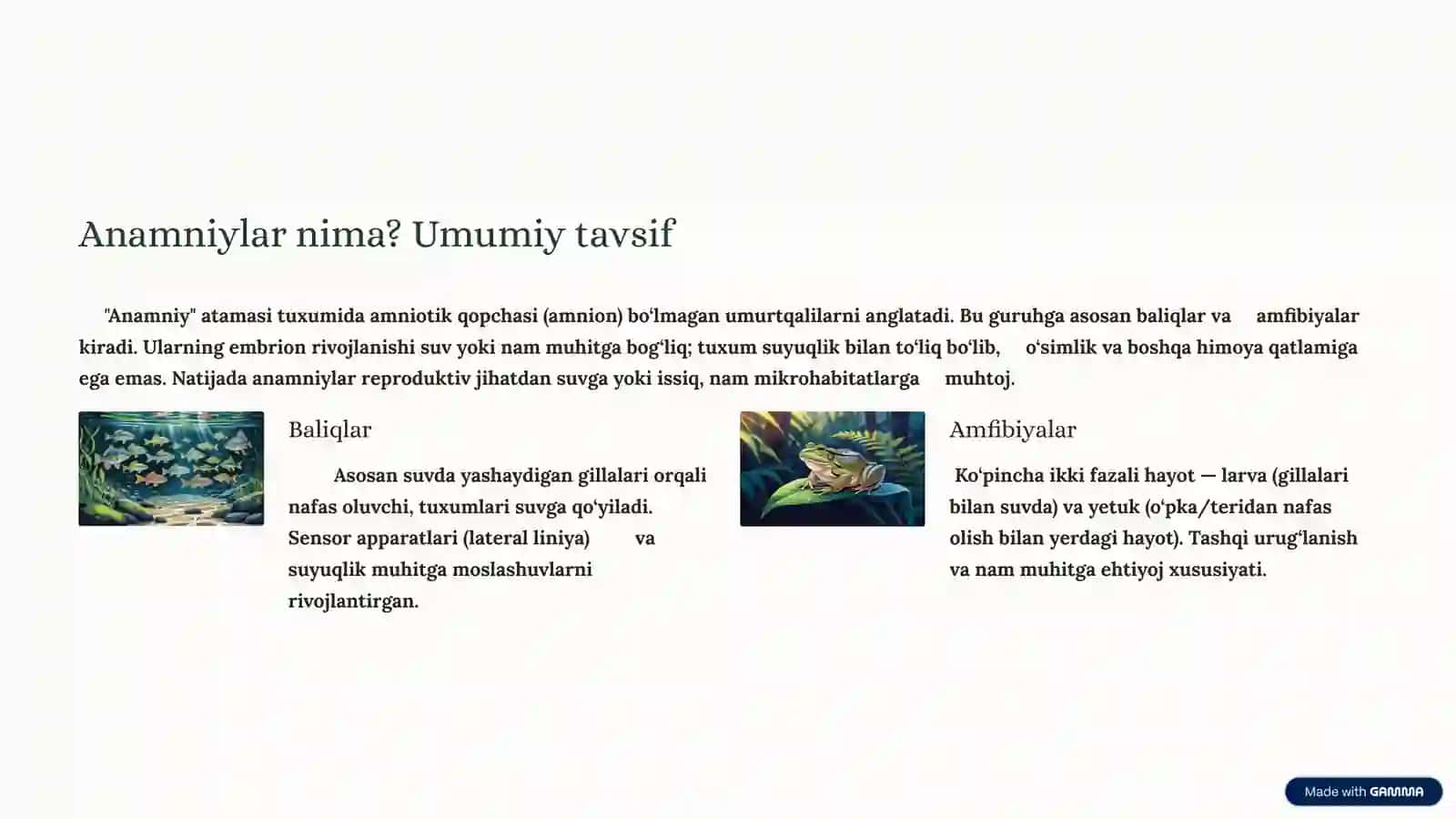 Umurtqali hayvonlar: Anamniylar va Amniotlar xususiyatlari 3