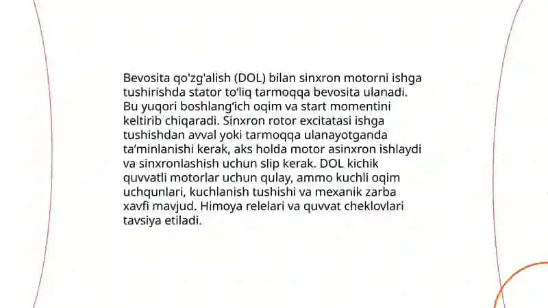 Sinxron motorni ishga tushirish usullari 3