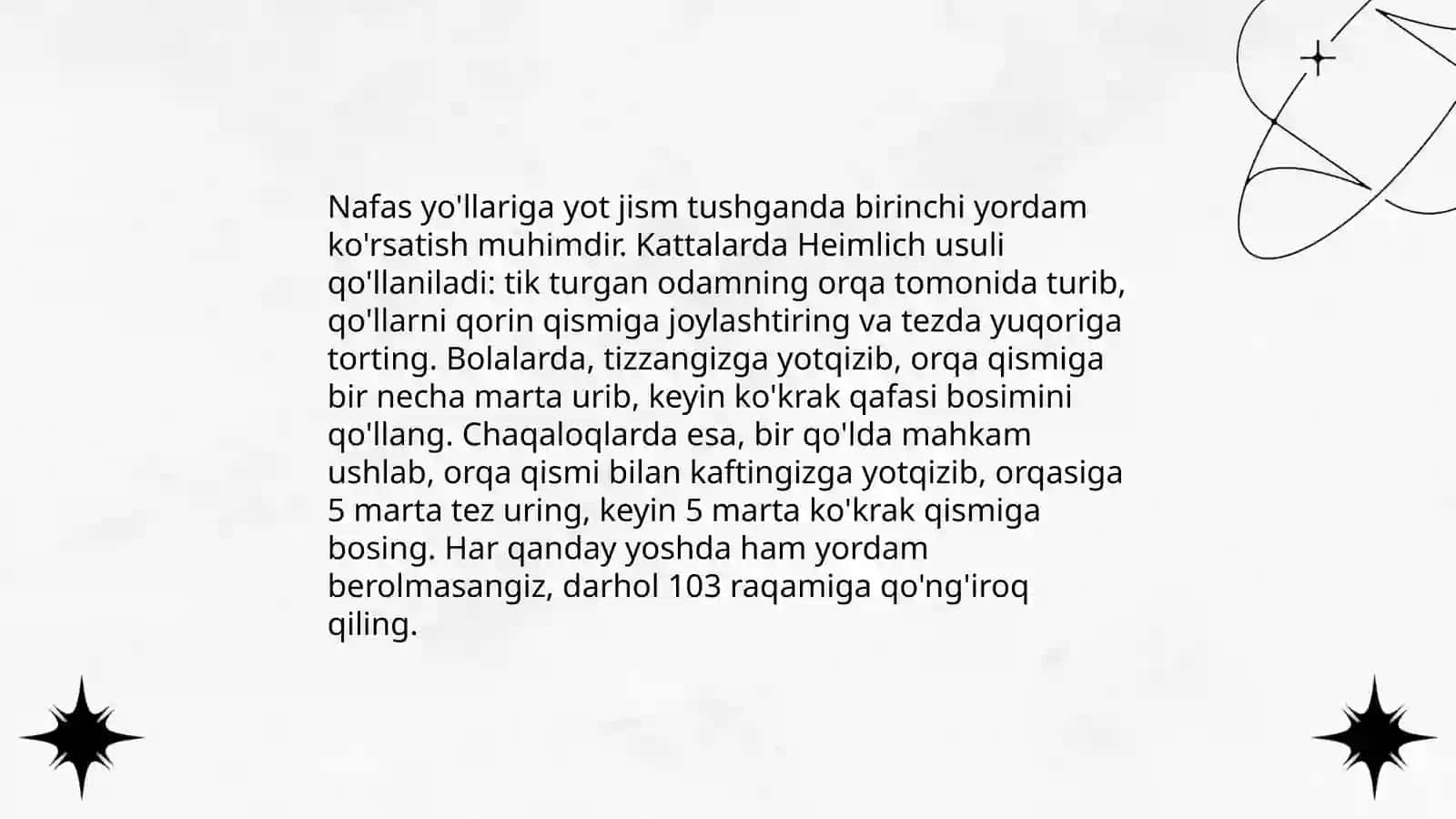 Nafas yo'llariga yot jism tushganda birinchi yordam 3