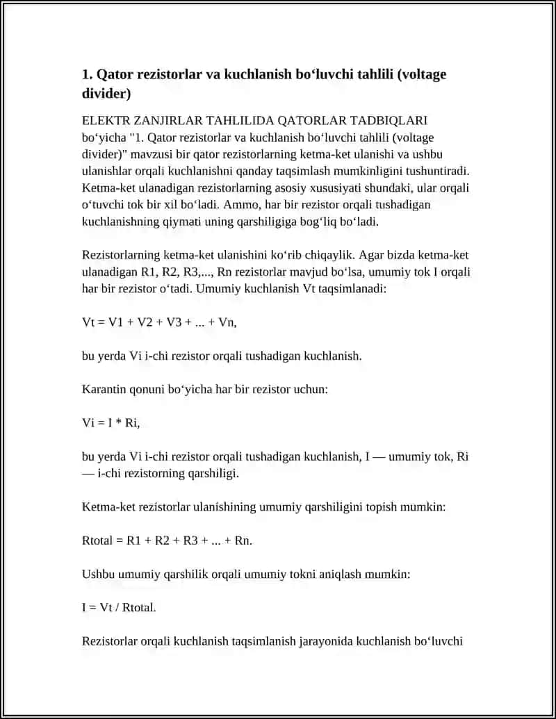 ELEKTR ZANJIRLAR TAHLILIDA QATORLAR TADBIQLARI 3