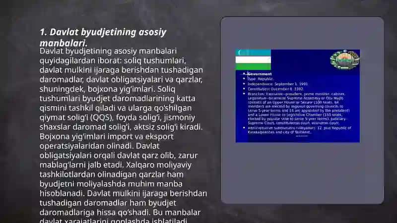 O'zbekiston Respublikasi davlat byudjeti mablag'lari shakillantirish va taxsimlash mulohazalarimni xaqida 3
