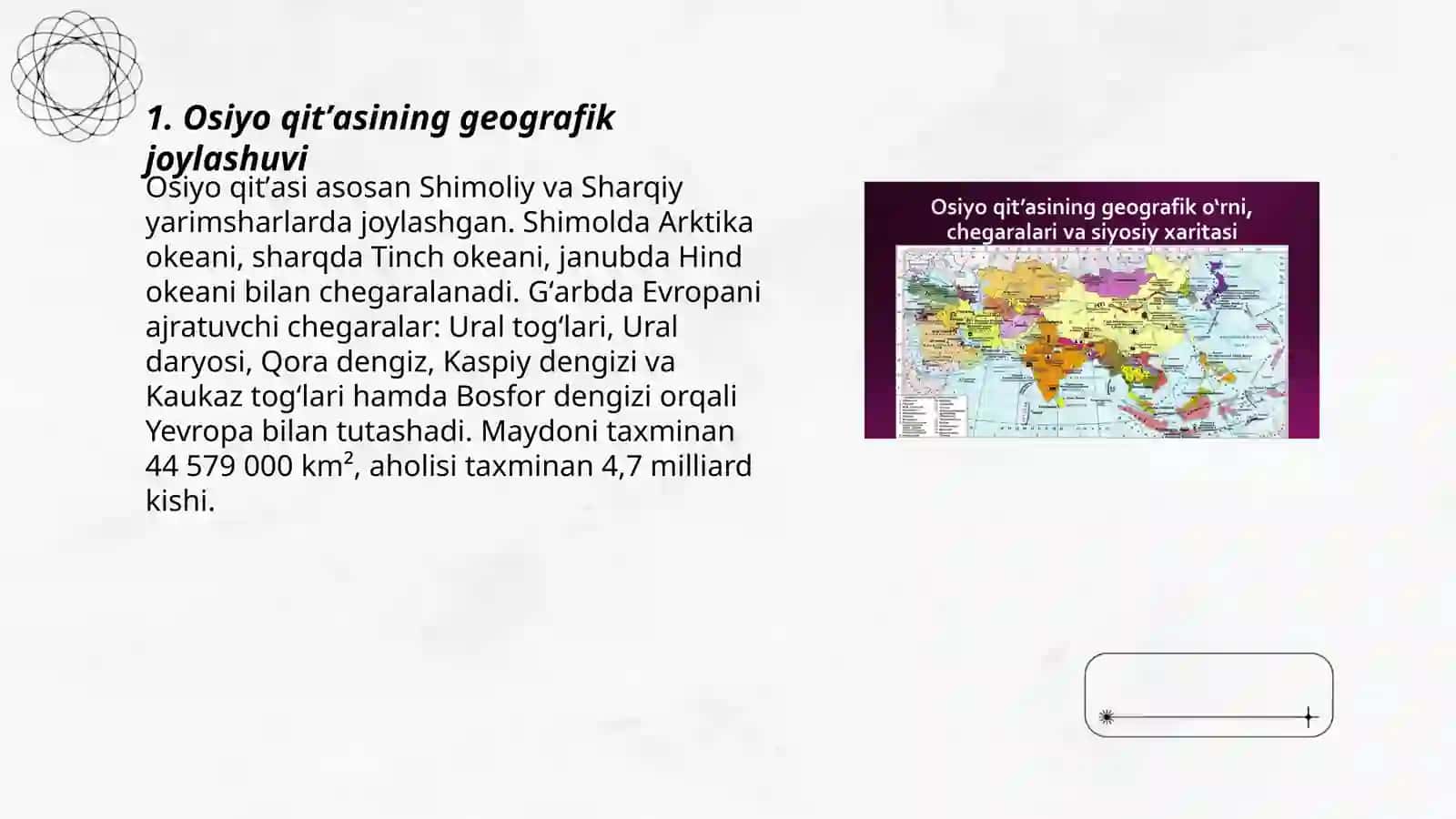 Osiyo qitʼasining geografik oʻrni chegaralari va siyosiy xaritasi 3