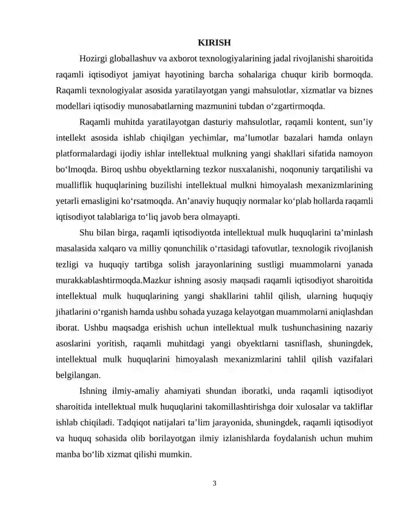 Raqamli iqtisodiyotda intellektual mulk huquqlarining yangi shakllari va ularning muammolari 3