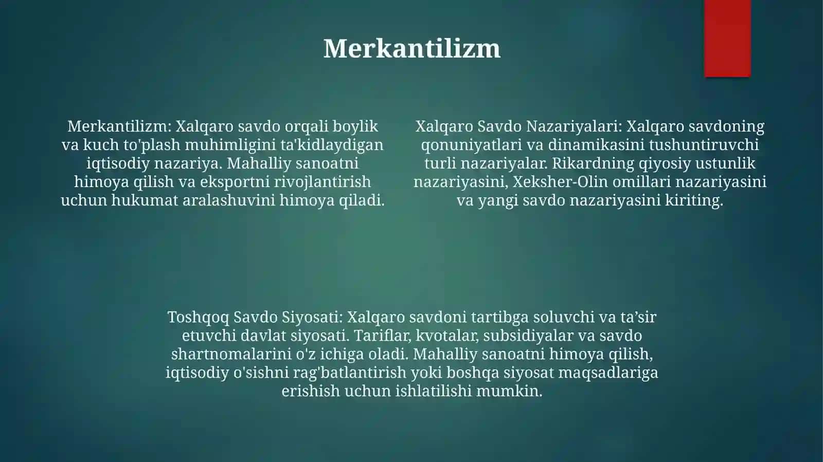 Xalqaro Savdo Nazariyalari. TashqiSavdoSiyosati 3