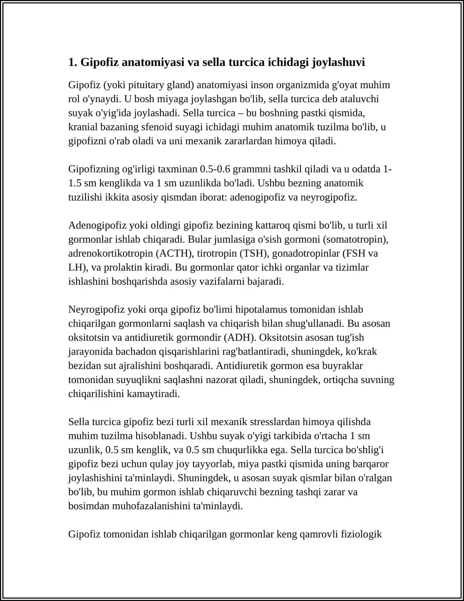 GIPOFIZ, EPIFIZ, QALQONSIMON VA QALQONSIMON OLDI BEZLARI ANATOMIYASI VA FIZIOLOGIYASI 3