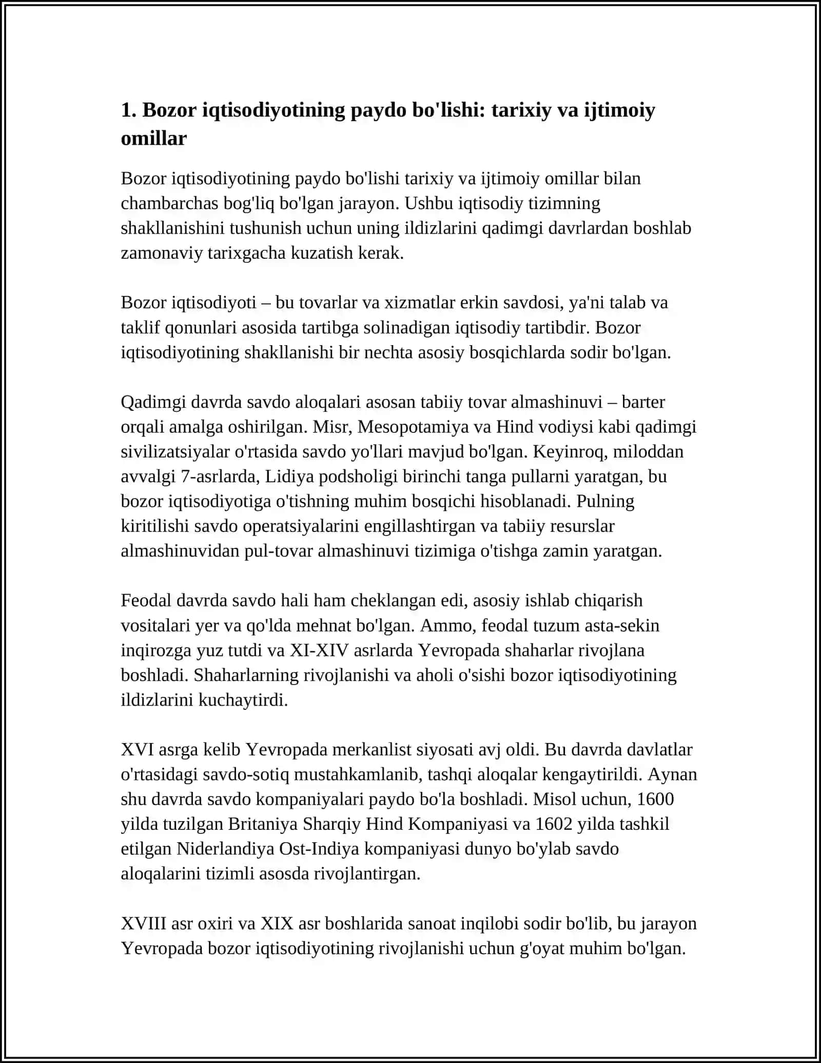 BOZOR IQTISODIYOTINING PAYDO BO’LISHI, RIVOJLANISHI VA UNING O’ZBEKISTONDAGI O’ZIGA XOS XUSUSIYATLARI 3