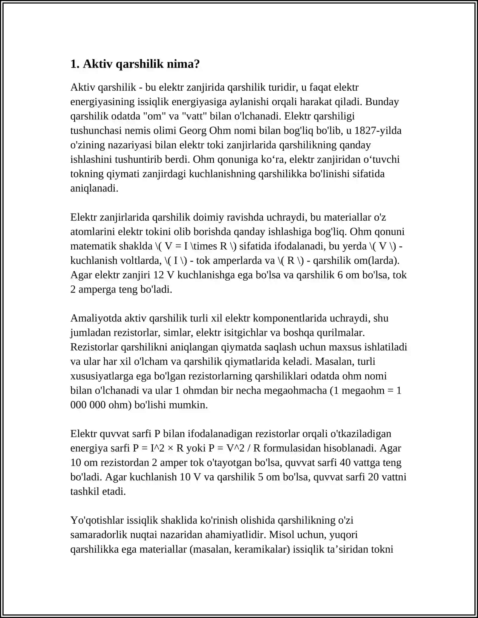 AKTIV VA REAKTIV QARSHILIKLARNING FARQI 3