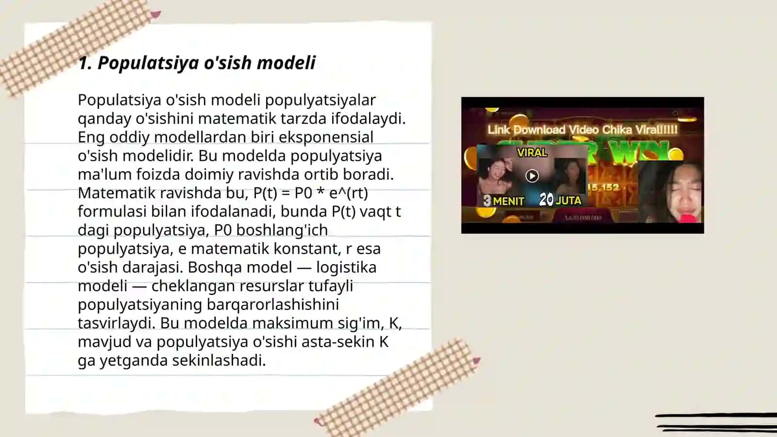 Populatsiya bo'yicha masalalar tuzish va yechish 3