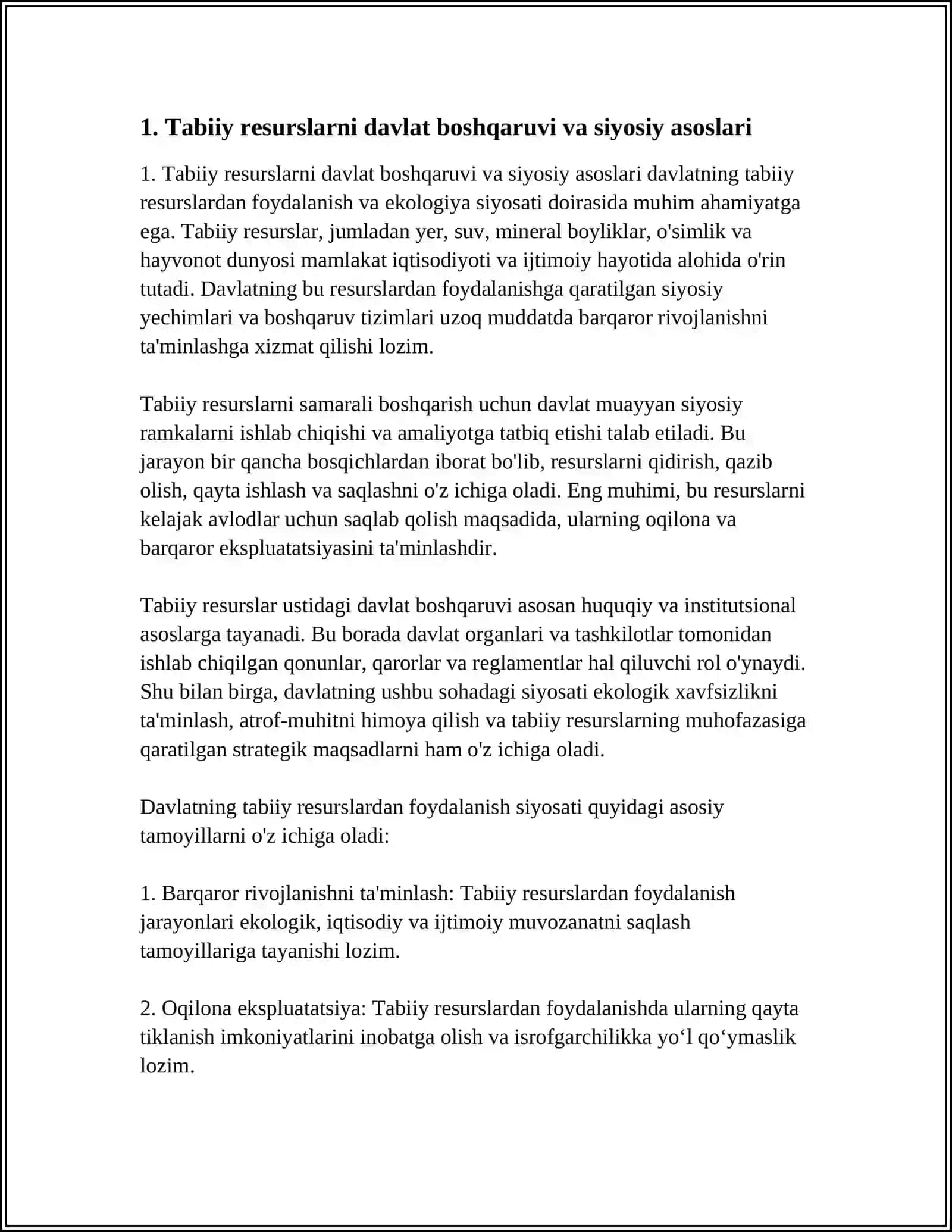 DAVLATNING TABIIY RESURSLARDAN FOYDALANISH VA EKOLOGIYA SIYOSATI 3
