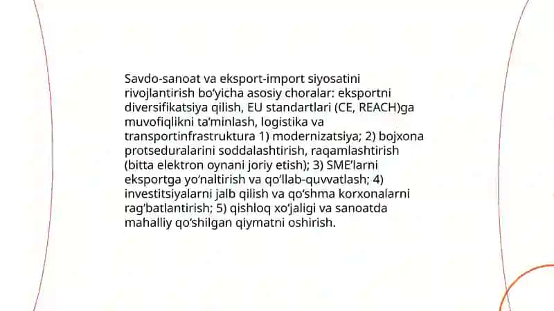 Savdo-sanoat va eksport-import siyosatini rivojlantirish 3