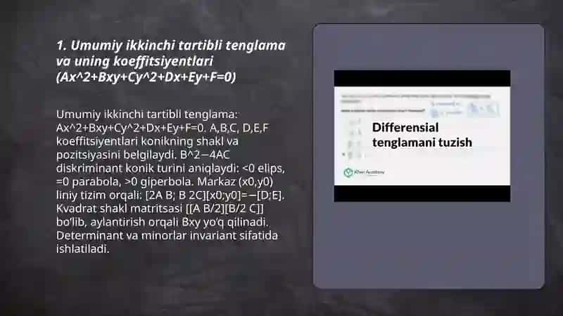 Umumiy ikkinchi tartibli tenglamani kanonik shaklga keltirish 3