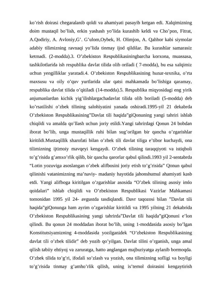 O’zbek tiliga Davlat tili maqomining berilishi haqida. Yangi o’zbek alifbosi 3