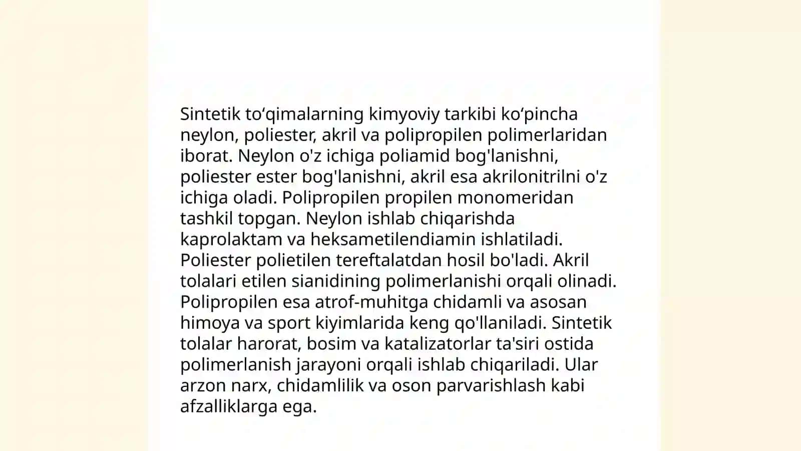 Sintetik tolalarning fizik-mexanik xossalari 3