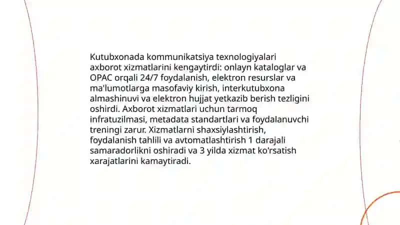 KUTUBXONALARNING KOMMUNIKATSIYA TEXNOLOGIYALARINING KUTUBXONA FAOLIYATIGA TAʼSIRI VA BOSHQARUVI 3