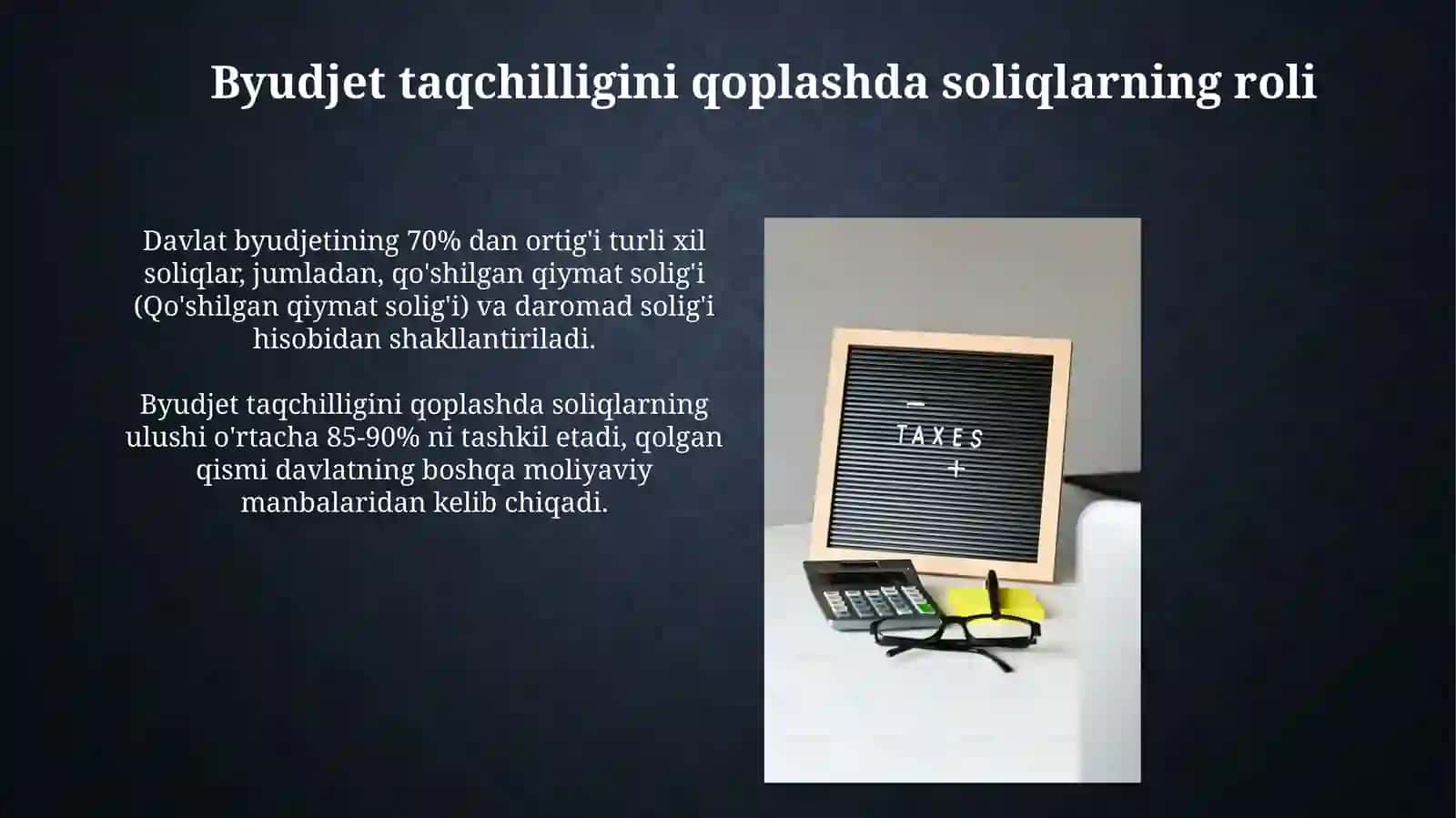 Davlat byudjeti daromadlarini shakllantirishdasoliqlarningtutgan 3