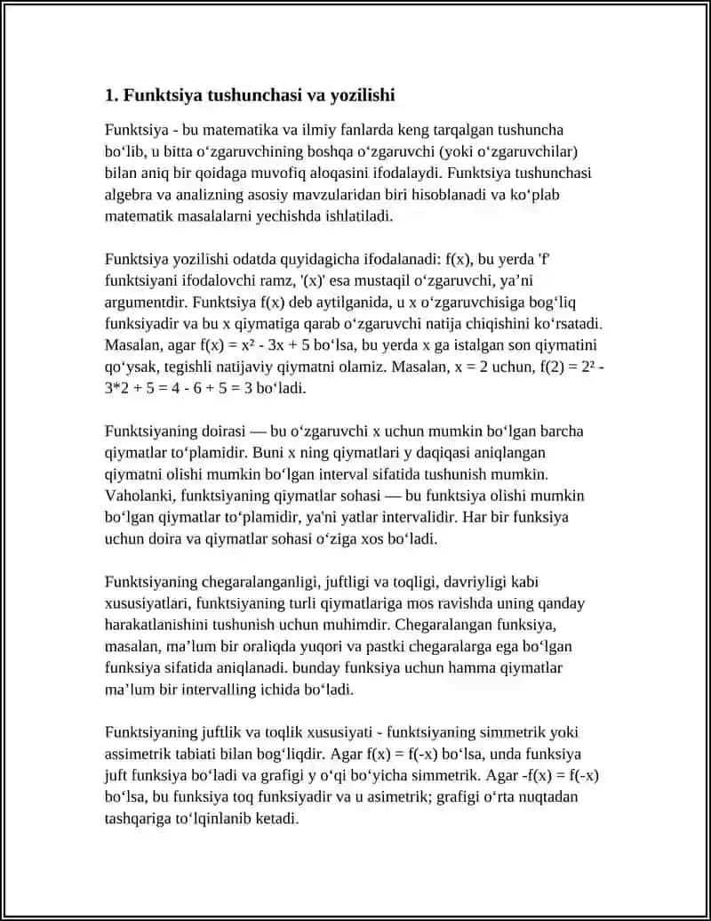 FUNKSIYA TUSHUNCHASI. FUNKSIYANING CHEGARALANGANLIGI, JUFTLIGI VA TOQLIGI DAVRIYLIGI 3