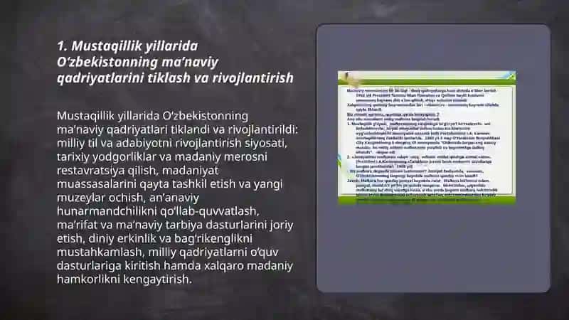 Mustaqillik yillarida Oʻzbekistondagi maʼnaviy va madaniy taraqqiyot 3
