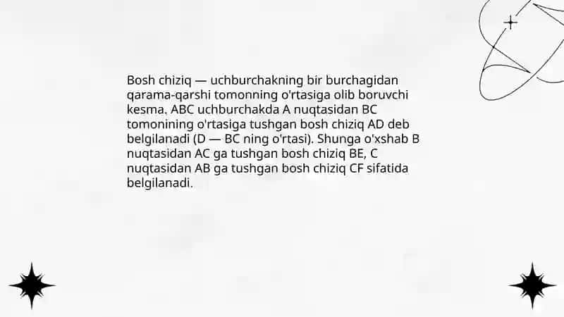 ABC uchburchak tekisligining bosh chiziqlarini oʻtqazish 3