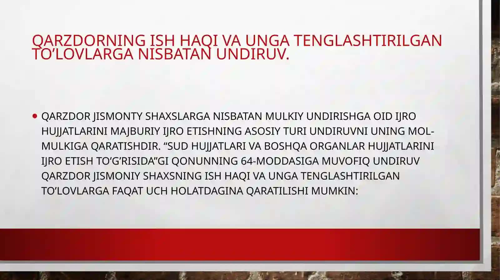 Qarzdorning ish haqi va unga tenglashtirilgan to’lovlarga nisbatan undiruv 3