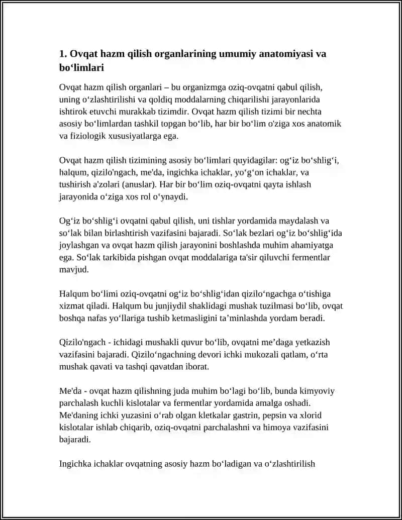 OVQAT HAZM QILISH AʼZOLARI ANATOMIYASI FIZIOLOGIYASI XUSUSIYATLAR 3