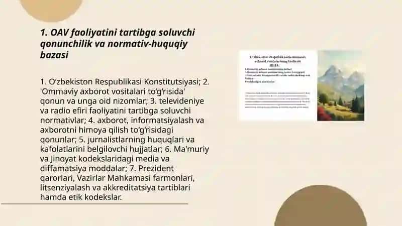 OAV faoliyatini tartibga soluvchi qonunchilik va normativ-huquqiy bazasi 3