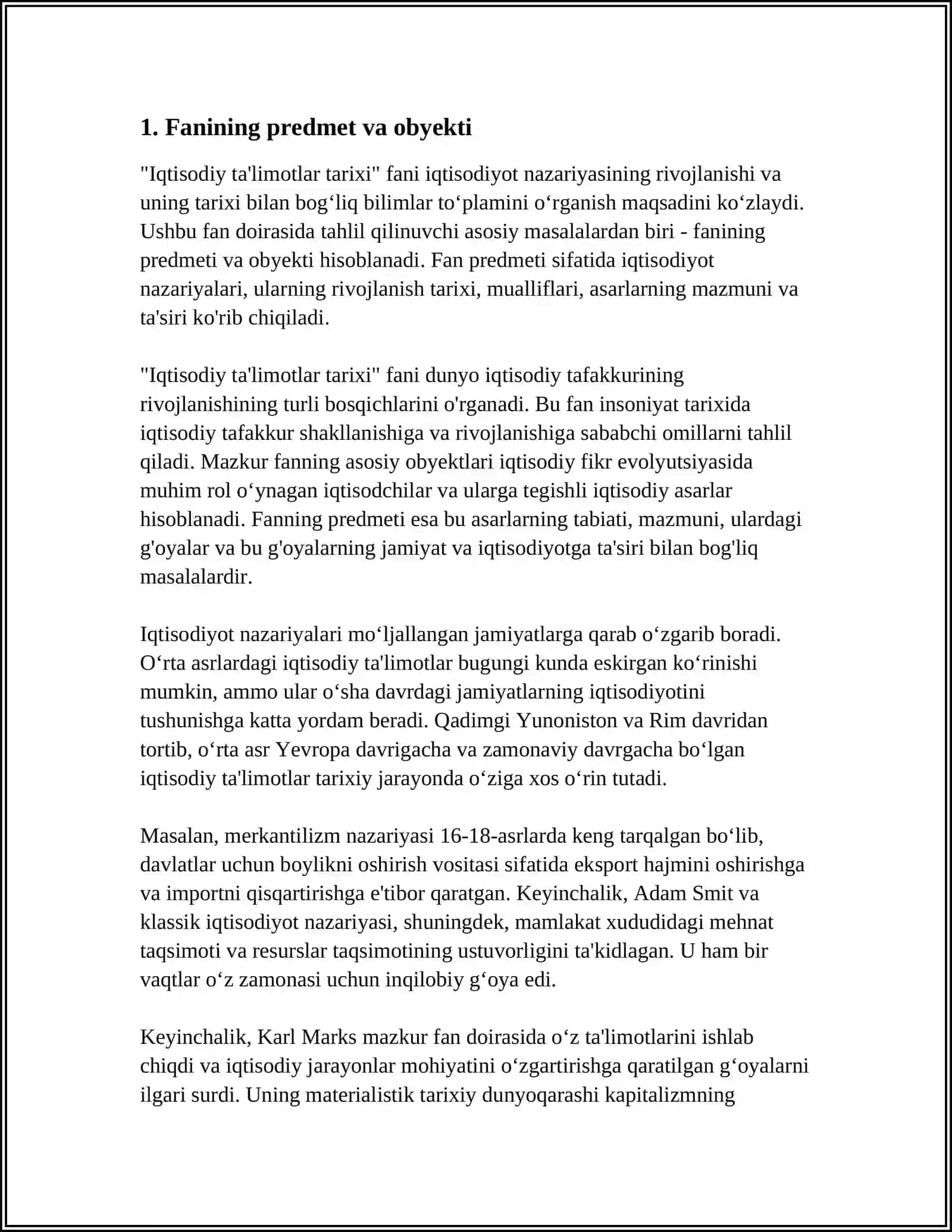 "IQTISODIY TA'LIMOTLAR TARIXI" FANINING PREDMETI VA OʻRGANISH USULLARI 3