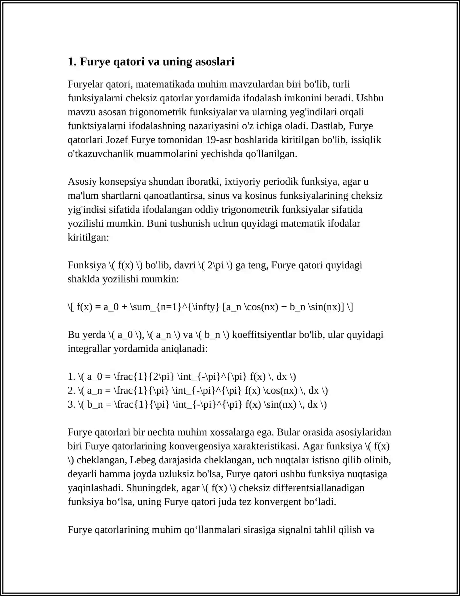 Furye Qatorlar va Differensial Tenglamalar 3