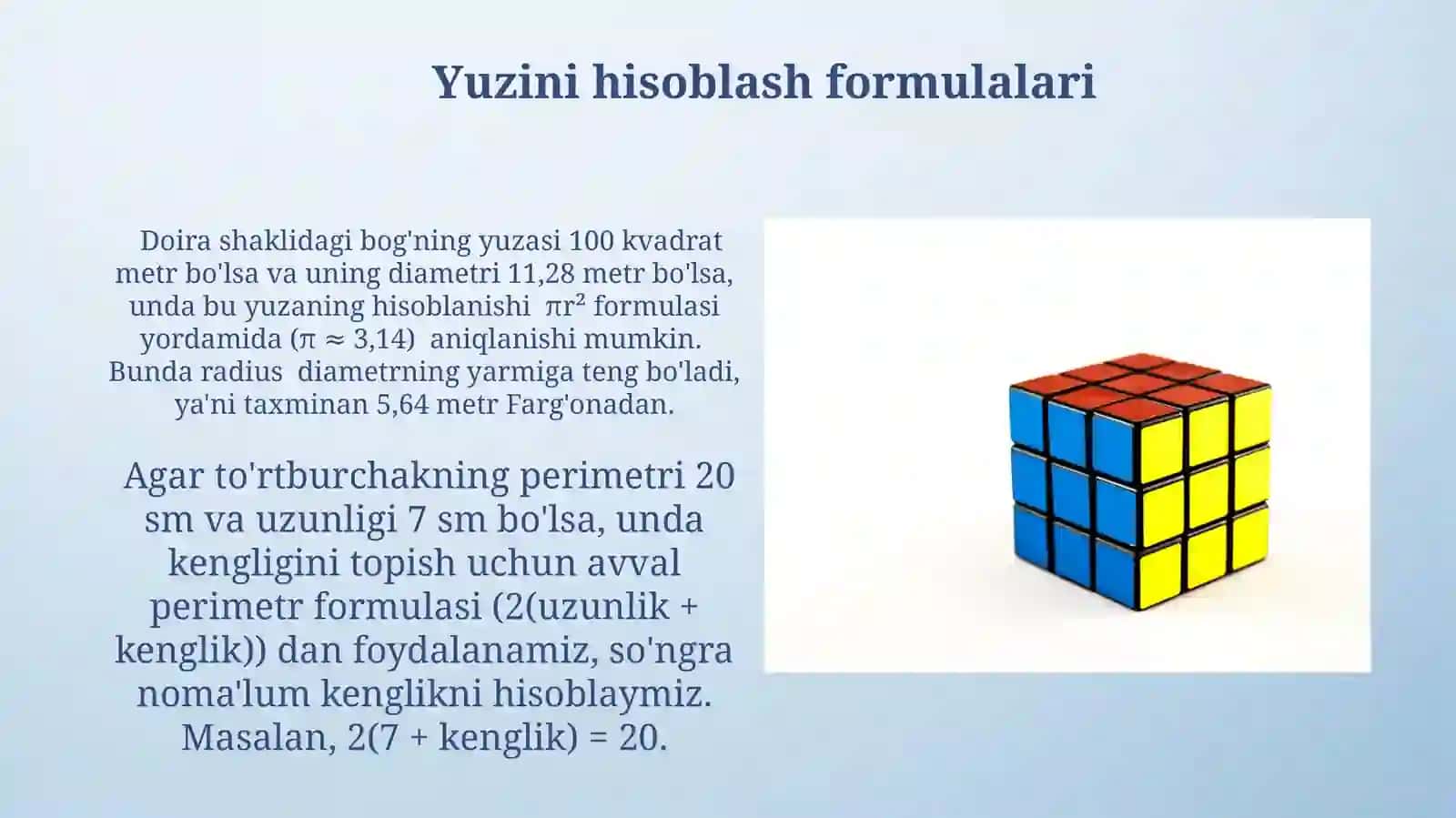 Yuzini hisoblash formulalari 3