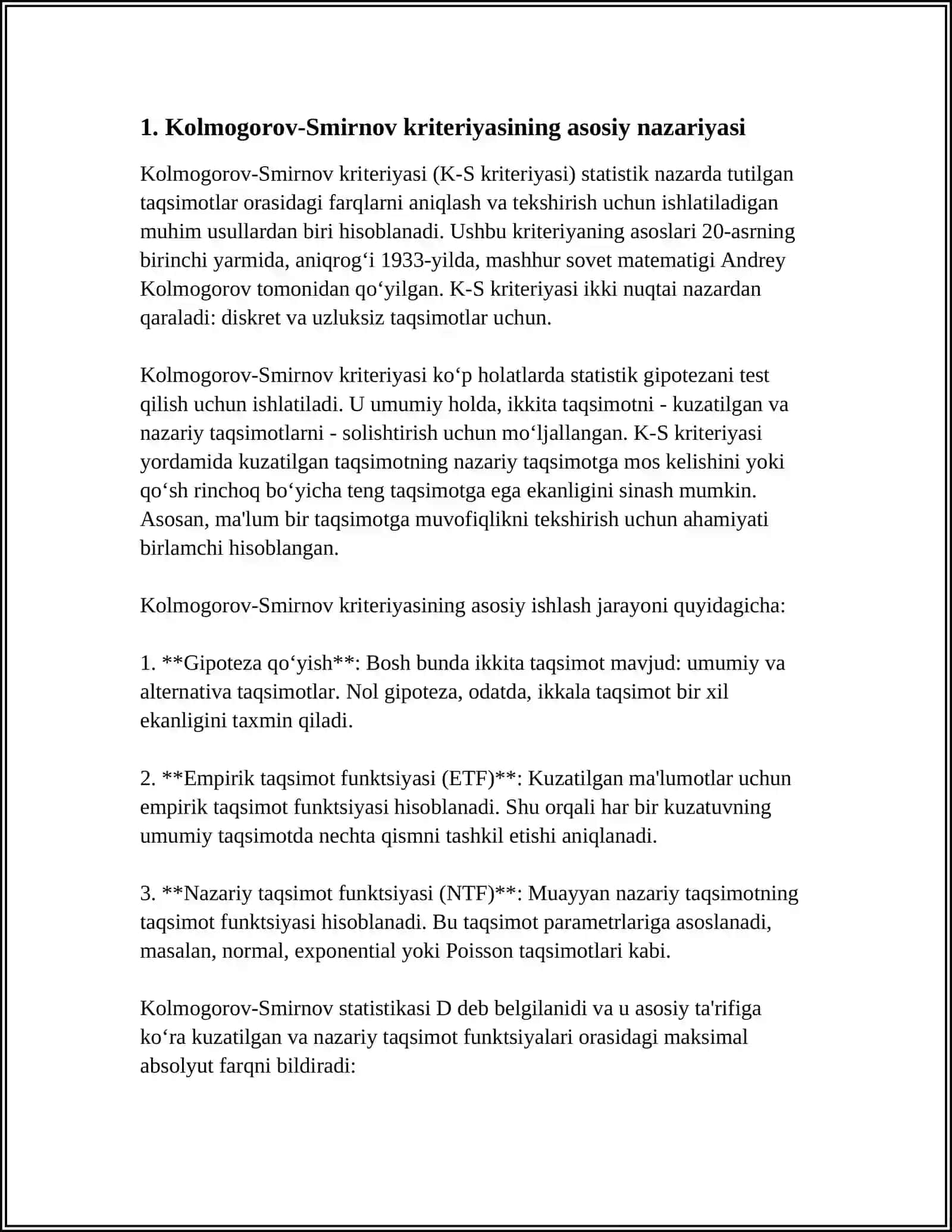 Kolmogorov-Smirnov Kriteriyasi va Uni Qo'llash 3
