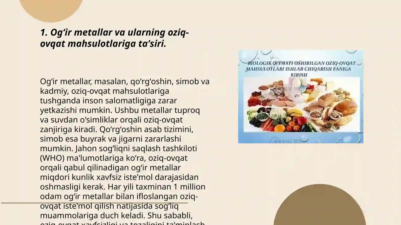 Ogʻir metallar va ularning oziq-ovqat mahsulotlariga taʼsiri 3