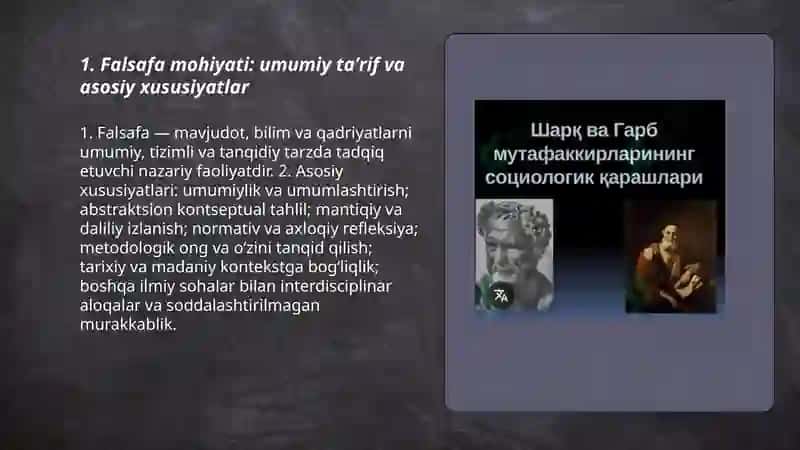 Falsafa ning mohiyati sharq va garb falsafasi mutafakkirlari tariflari tasnifi 3