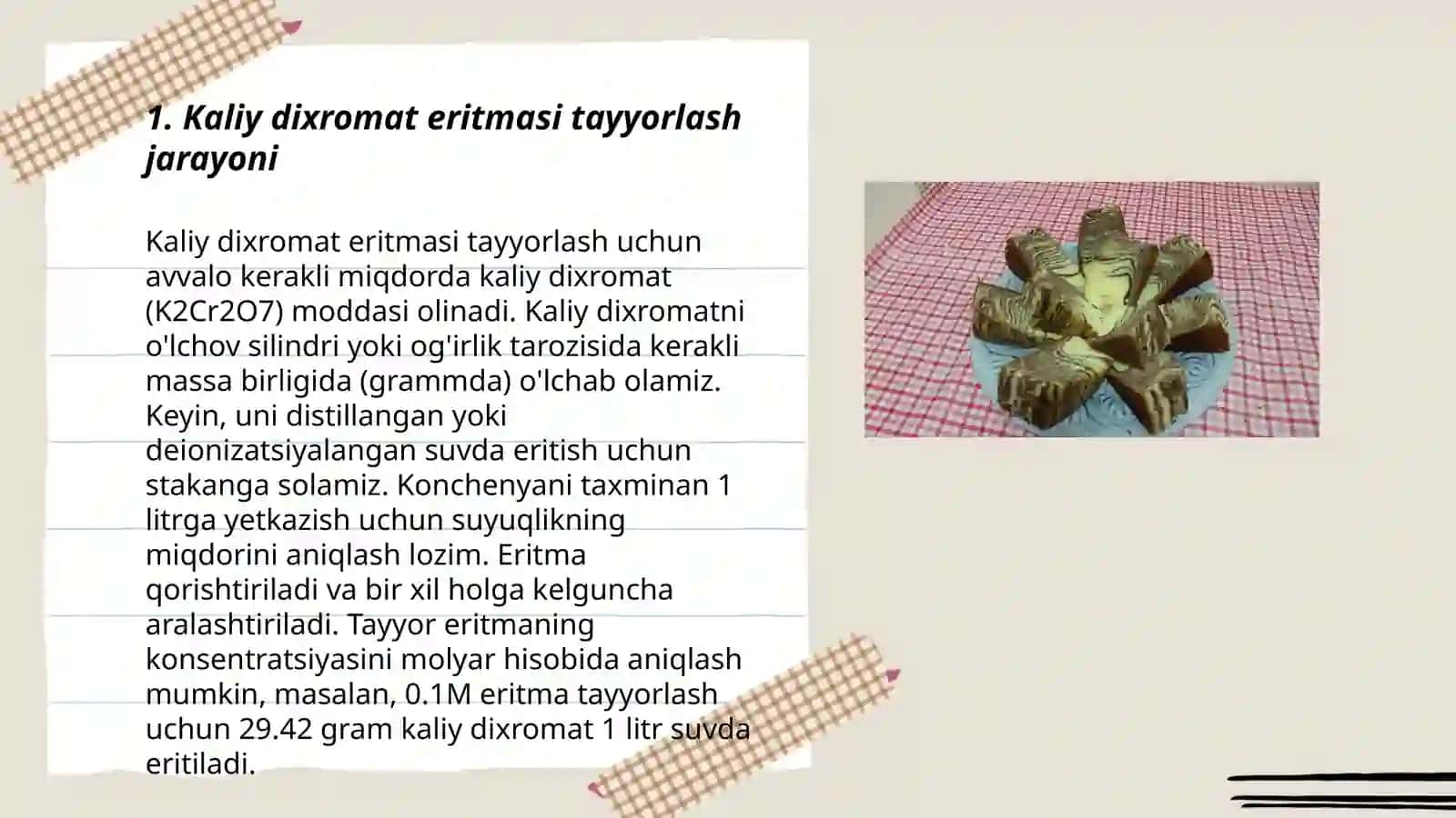 Kaliy dixromat eritmasini tayyorlash 3