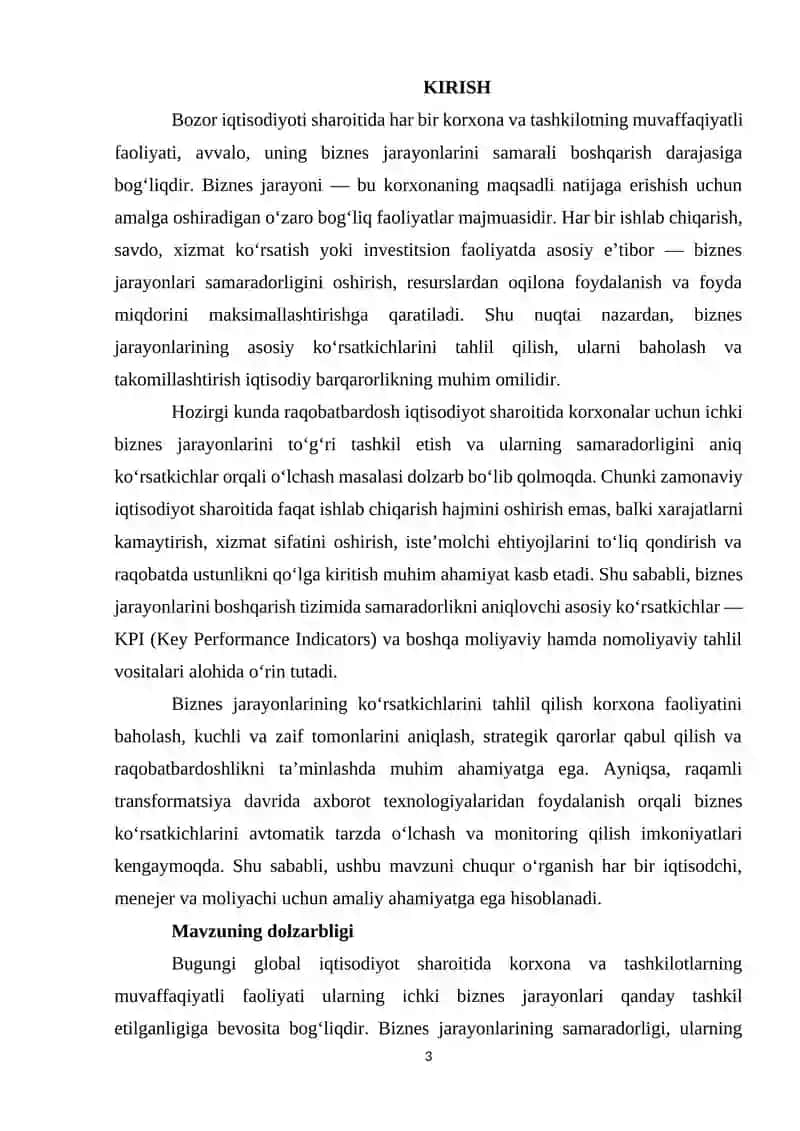 Biznes jarayonlarining asosiy ko’rsatkichlari 3