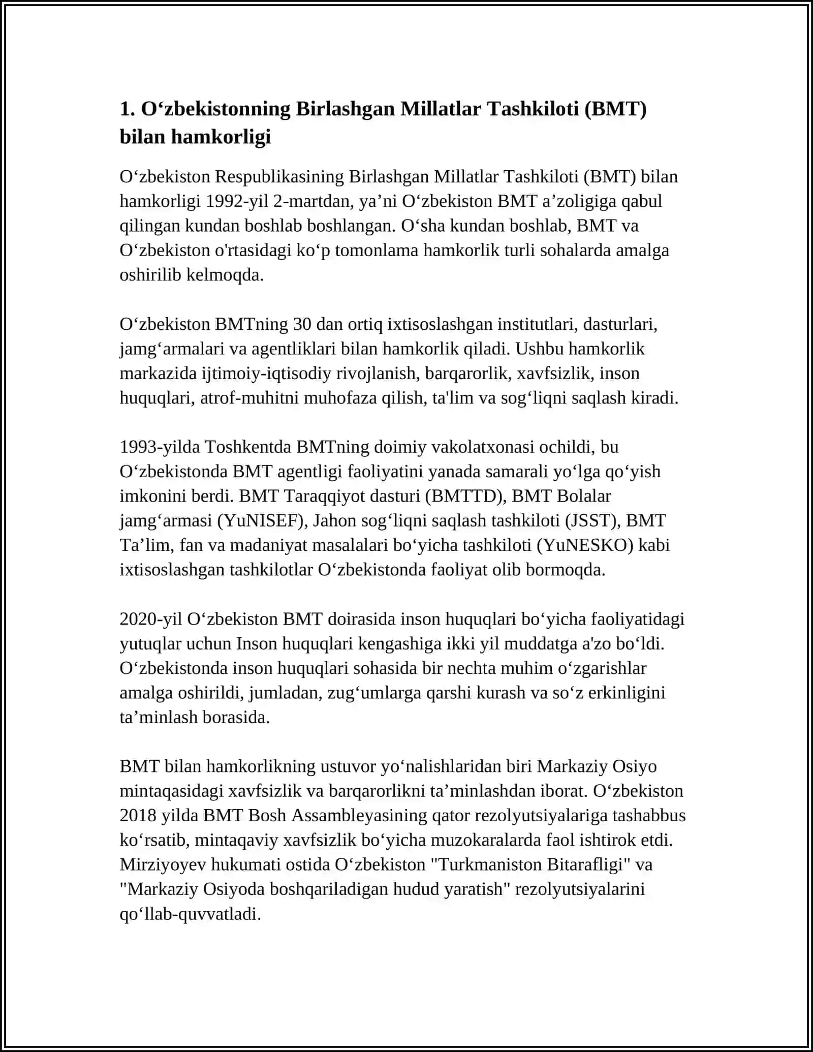 OʻZBEKISTONNING XALQARO TASHKILOTLAR BILAN HAMKORLIGI 3