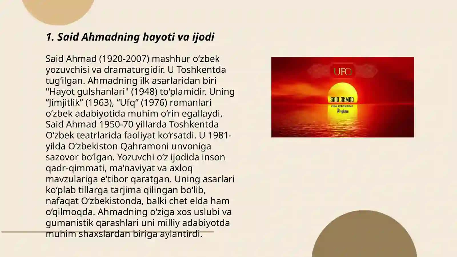 Said Ahmadning,,Ufq" romani.,,Qochoq" hikoyasi 3