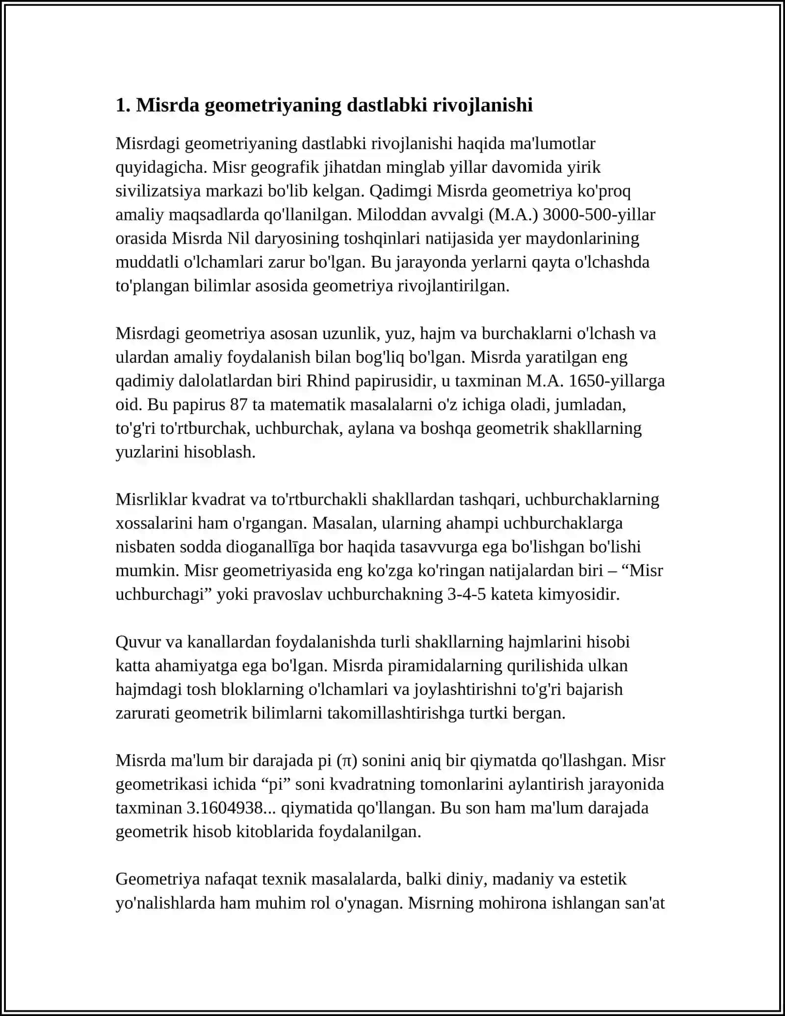 GEOMETRIYANING RIVOJLANISH TARIXI (MISR, BOBIL, XITOY, HINDISTON VA OʻRTA OSIYO) 3