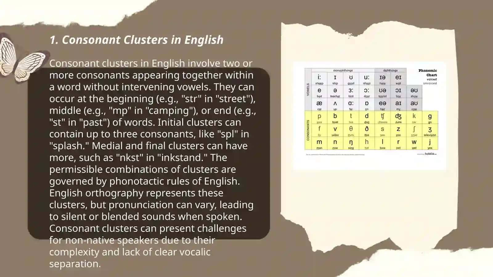 Initial, medial and final clusters and their pronunciation 3