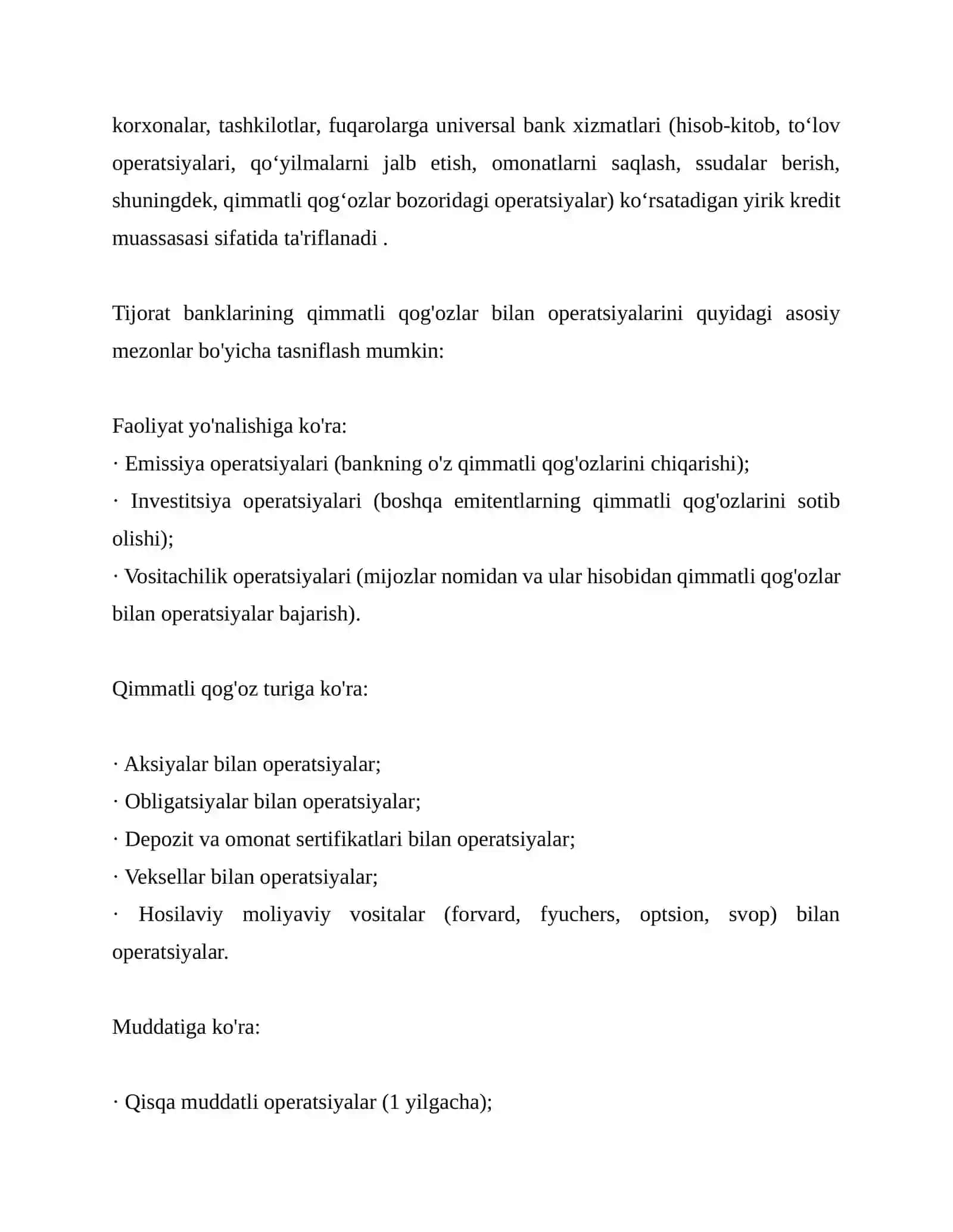 TIJORAT BANKLARINING QIMMATLI QOG'OZLAR BILAN OPERATSIYALARI: NAZARIYA, AMALIYOT VA RIVOJLANISH ISTIQBOLLARI 3
