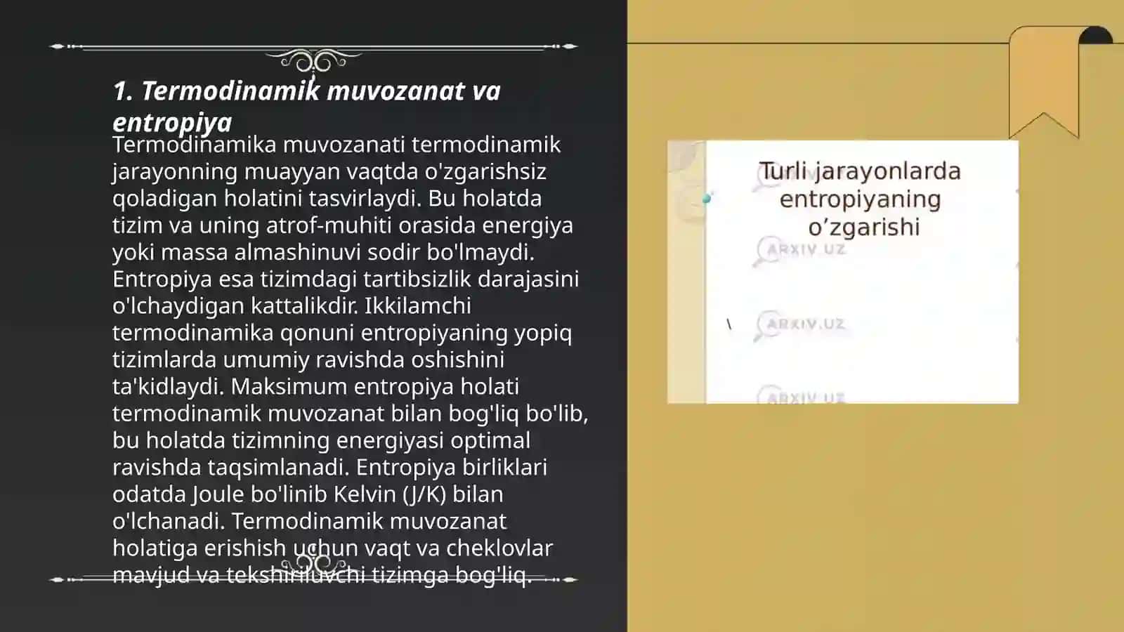 Ochiq tizimlarda entropiyaning lokal kamayishi. Dissipativ strukturalar 3
