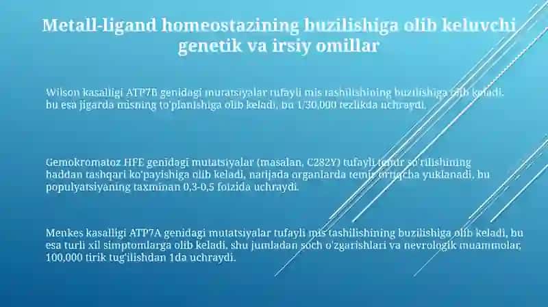 Tananing metal-ligand gomeostazining buzilishi mumkin bôlgan holatlar 3