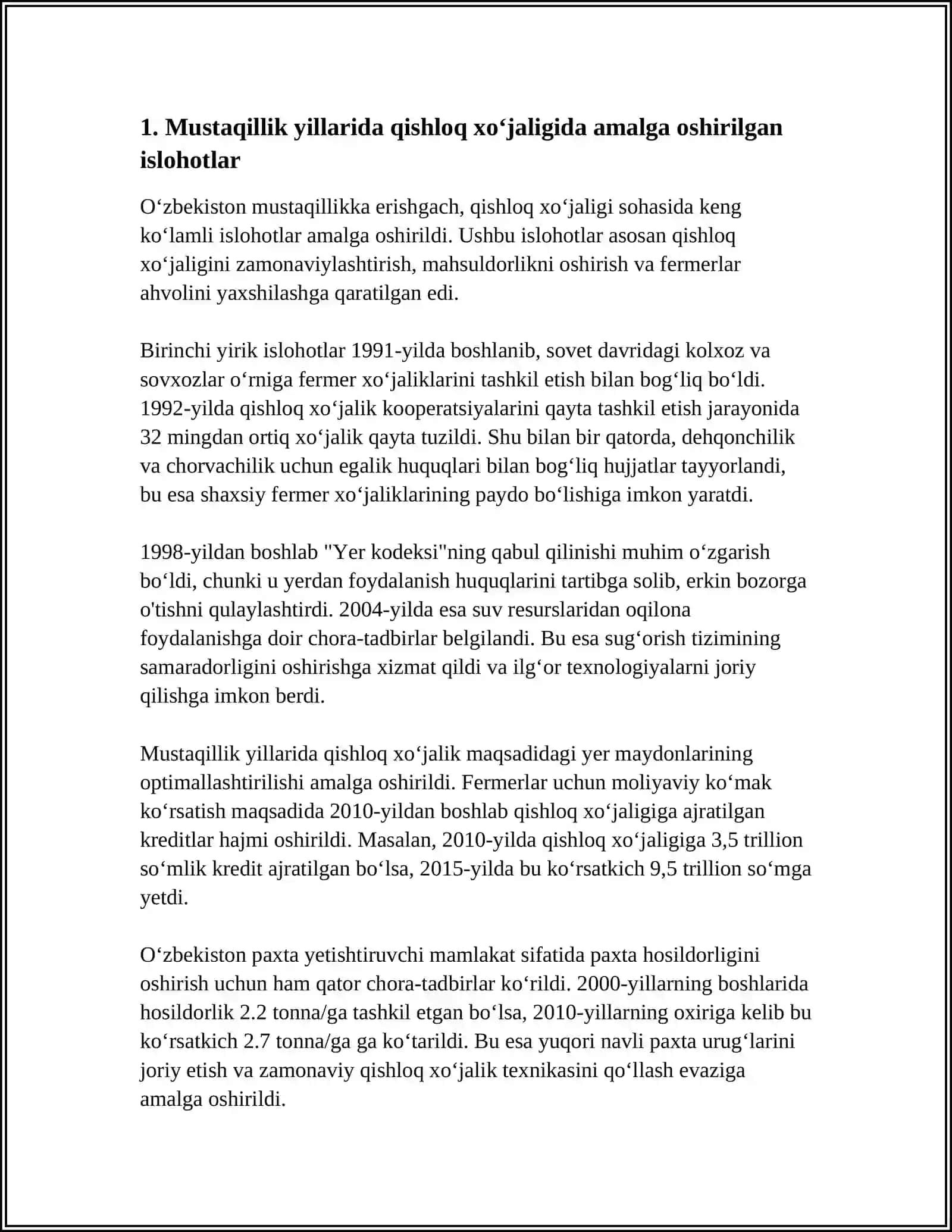 MUSTAQILLIK YILLARIDA QISHLOQ XO‘JALIGI VA SANOAT SOHASIDAGI O‘ZGARISHLAR 3
